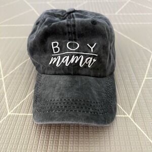 BOY MAMA Baseball Hat 100% Cotton Distressed Gray One Size Ponytail Hole‎